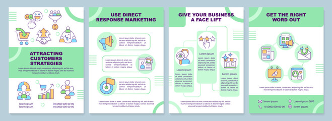 Attracting customers strategy brochure template. Leaflet design with linear icons. Editable 4 vector layouts for presentation, annual reports. Arial-Black, Myriad Pro-Regular fonts used