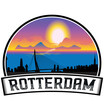 Rotterdam Netherlands Skyline Sunset Travel Souvenir Sticker Logo Badge Stamp Emblem Coat of Arms Vector Illustration EPS