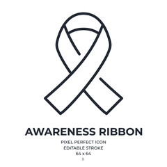 Wall Mural - awareness ribbon editable stroke outline icon isolated on white background flat vector illustration.