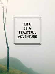 Wall Mural - Motivational and inspirational wording. Life is a beautiful adventure. Written on blurred styled background.