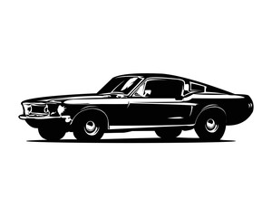 Wall Mural - old american muscle car isolated vector illustration showing from the side. best for badge, icon and sticker design.