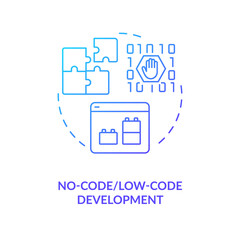 Wall Mural - No code development blue gradient concept icon. App software. Web application technology trend abstract idea thin line illustration. Isolated outline drawing. Myriad Pro-Bold font used