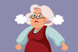 Upset Senior Woman Feeling Angry and Irritated Vector Cartoon. Infuriated granny having smoke coming out of her ears
