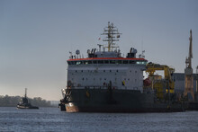 MARITIME ENGINEERING - Cable Laying Vessel Is Sailing Along The Port Channel To The Sea