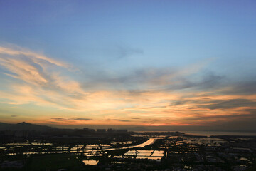 Wall Mural - sunset of the yuen long, hong kong 29 July 2012