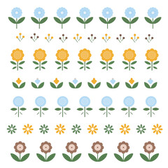 Wall Mural - collection of folk simple natural borders. floral repeating ornament. flat vector illustration
