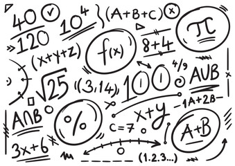 Wall Mural - hand drawn math symbols. doodle math symbols. math symbols for university, school and business. math symbols background