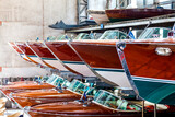 Fototapeta  - Classic wooden motor boats in shipyard