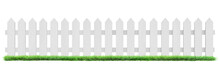 White Wooden Fence And Green Grass Isolated,3D Illustration, Png