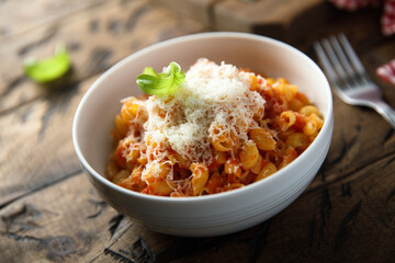 Canvas Print - Pasta with tomato sauce and cheese