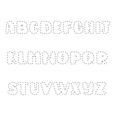 Wall Mural - Hand drawn english lettering font from stitches isolated on white background. Alphabet, abc. Vector letters for logo, inscription, signboard, design.