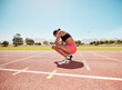© L Ismail/peopleimages.com - Tired, rest and woman athlete after running, sport and runner workout outdoor. Training fatigue of a fitness, sports run and body health exercise on a field in the summer sun for a track race