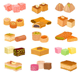 Sticker - Eastern and Arabic Sweets with Famous Baklava and Rahat Lakoum Big Vector Set