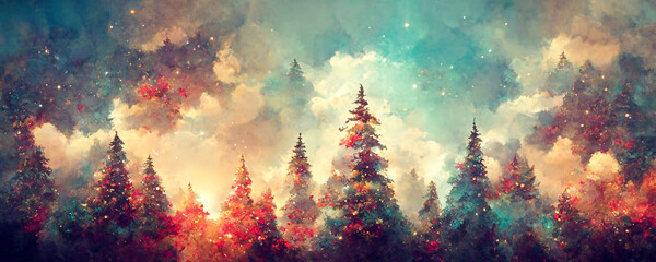 Christmas trees as Christmas card illustration