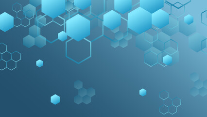 Blue technology background with hexagon pattern and lights. Abstract hexagon background for medical, technology or science design. Vector illustration