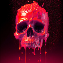 Melting Skull, Dripping Liquid Human Skull, 3D Render Illustration, Melted Wax, Gold, Glitter, Honey, Creepy Art