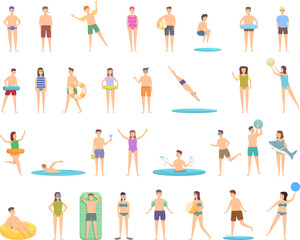 Wall Mural - Swim camp icons set cartoon vector. Water beach. Pool kids