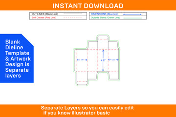 RTE reverse tuck end folding box (2.06x2.06x4.31) inch Dieline template and 3D box