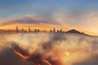 San Francisco Panorama with orange sky sunrise from nearby wildfire