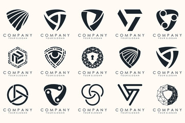 Creative Shield logo and icons set. Vector logo design template.