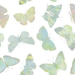  watercolor butterflies, seamless pattern for design. Abstract ornament from colorful butterflies.