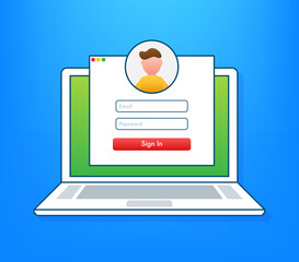Wall Mural - login page on laptop screen. notebook and online login form, sign in page. user profile, access to a