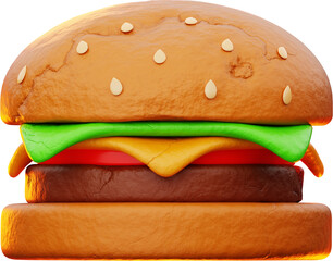 premium fast food hamburger icon 3d rendering on isolated background PNG