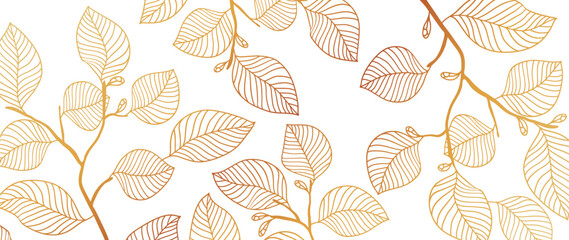 Naklejka na meble Golden botanical vector background. Luxurious watercolor wallpaper with white leaves, leaves and branch hand drawn. Elegant botanical design for banner, invitation, packaging, wall art.