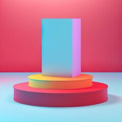 Canvas Print - Podium with colorful background stand or podium pedestal on advertising display. 3D rendering.