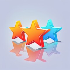 Wall Mural - 3d review rating stars for best excellent services rating for satisfaction. Review for quality customer rating feedback from client employee, 3d product review. 3d star icon 2r illustrated render