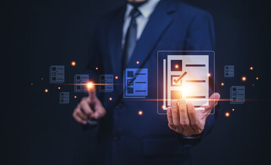 Documents management information system concept, Businessman using visual screen internet for Documents management information system and ERP program data directory in company, ERP document management