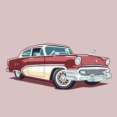 Sticker - Editable vector illustration of a vintage car on a purple background