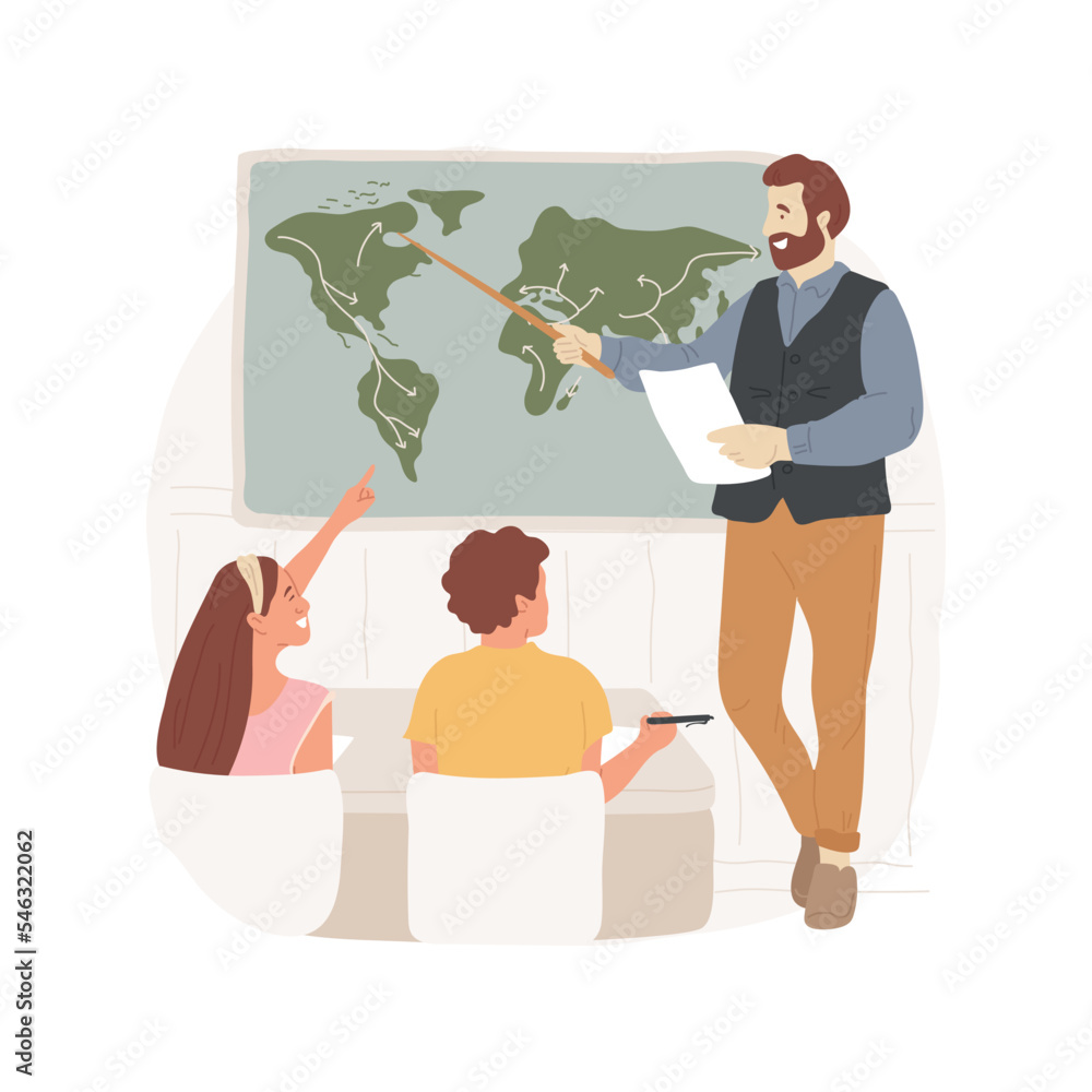 Teacher explaining map isolated cartoon vector illustration. Middle ...