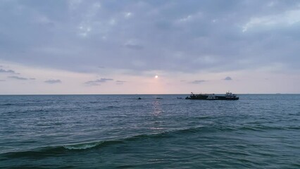 Sticker - Aerial view.beautiful sunset at the sea.huge ship floating in the sea