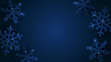 Christmas Background With Glitter Snowflakes. Navy Winter Backdrop