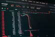 canvas print picture - Global fall of cryptocurrency graph - FTT token fell down on the chart crypto exchanges on app screen. FTX exchange bankruptcy and the collapse depreciation of token.