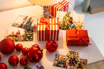 Wall Mural - Photos of children against Christmas lights background