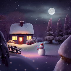 Wall Mural - winter landscape with house