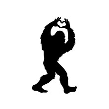 Bigfoot With Heart. Valentines' Day Yeti Silhouette. T Shirt Design. Vector Illustration.