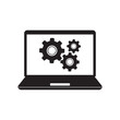 © Adrian - Technical support icon. Computer service. Gears screen laptop. Isolated vector illustration in flat style.