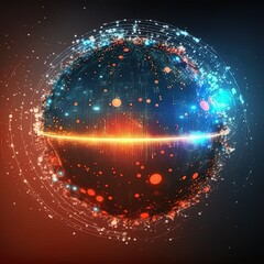 Canvas Print - Abstract sphere shape of glowing circles and particles with lens flare effect . Global Network connection visualization . Futuristic earth globe . 3d planet concept .Science and technology background