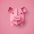 Paper craft pink pig. Origami paper pig on pink background. Year of the pig.
