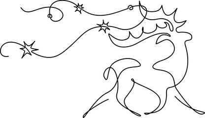 Wall Mural - Christmas deer silhouette logo Continuous one line