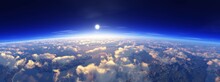 Beautiful View Of The Earth From Low Orbit, Sunrise Above The Clouds, 3d Rendering