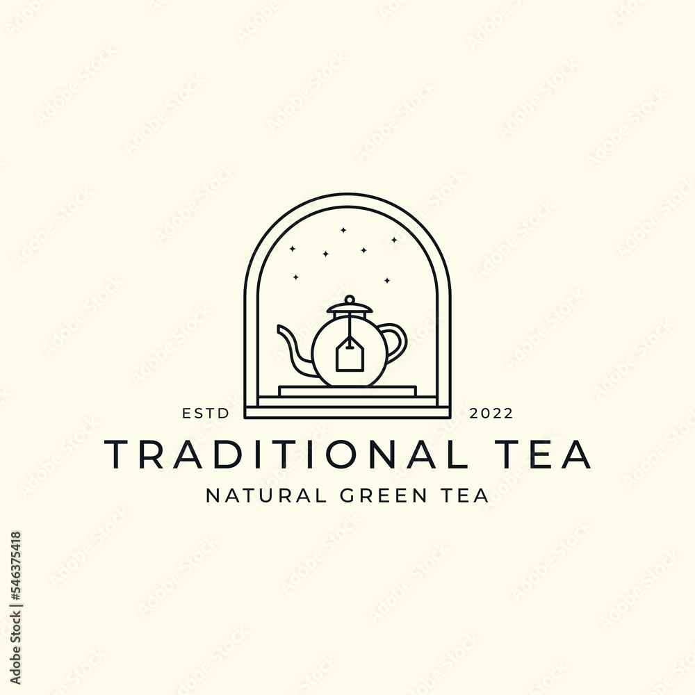 green tea line art with emblem style logo vector template illustration ...