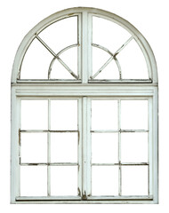 Wall Mural - Old wooden window with arch on white background