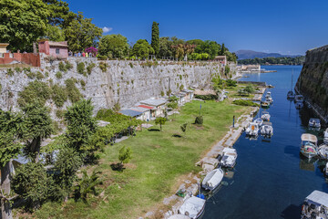 Sticker - Aerial view of Contrafossa moat in Old Venetian Fortress in Corfu, Greece