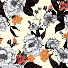Creative And Beautiful Floral Pattern With White And Orange Colors For Backgrounds