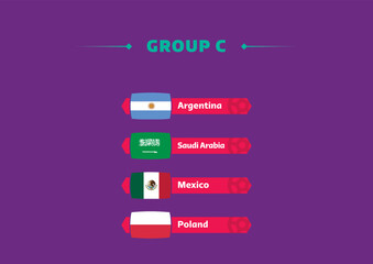 Football world cup, Qatar 2022. List of countries in Group C with flags. World cup.