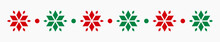 Christmas Red And Green Snowflakes Icons Border.